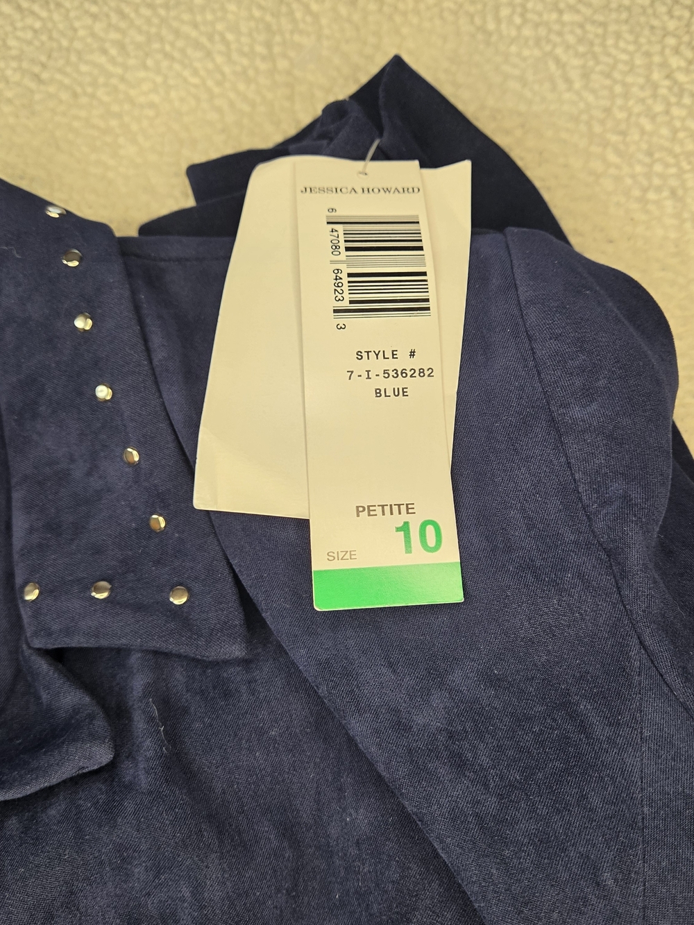 Women's Navy Button-Front Jacket with Studded Collar Size 10 P NWT - Picture 7 of 7